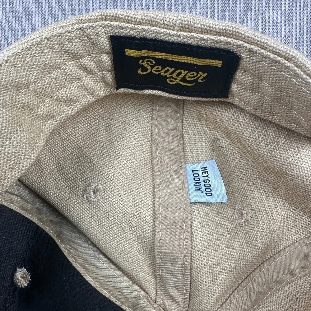 Seager Co Mens Hemp Snapback Hat Tan Deer Antler Patch 5 Panel Cap Adjustable